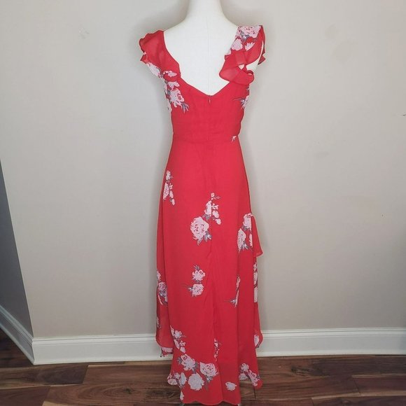Chic Red Floral High Low Dress - Picture 5 of 11